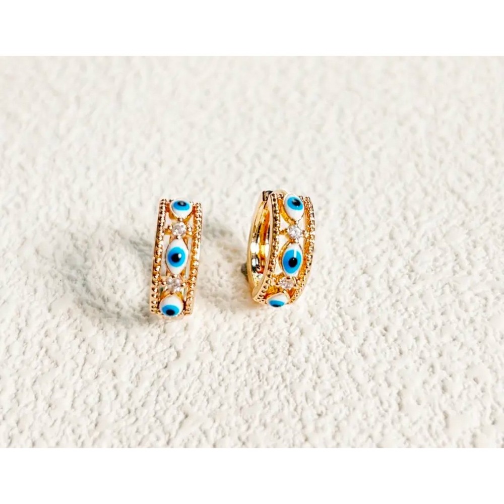 Evil Eye Hoop Earrings Light Blue Gold Tone Huggie Hoops Jewelry